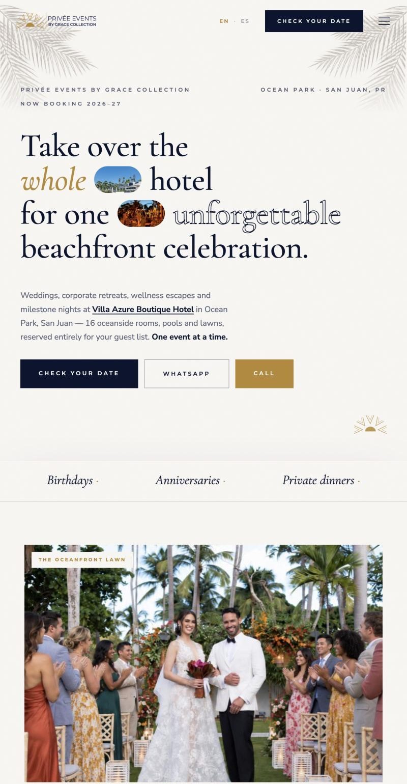 Privée Events by Grace Collection — recorrido del sitio